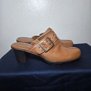 Clarks Womens Mirabelle Brown Leather Clog with Buckle Size 9 Style 83546 New